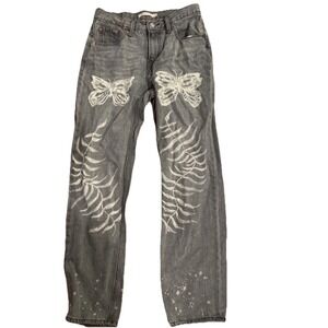 Levi's  Jeans Size 26 Women's Custom Low Pro Straight Butterfly Art Denim Gray